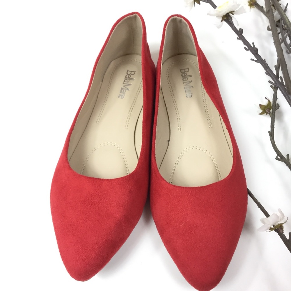 Bella Marie Red Faux Suede Pointy Toe Flats